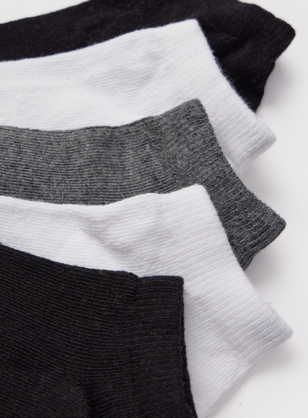 Grey, White & Black Unisex Trainer Socks 5 Pack 9-12 - Image 2 thumbnail